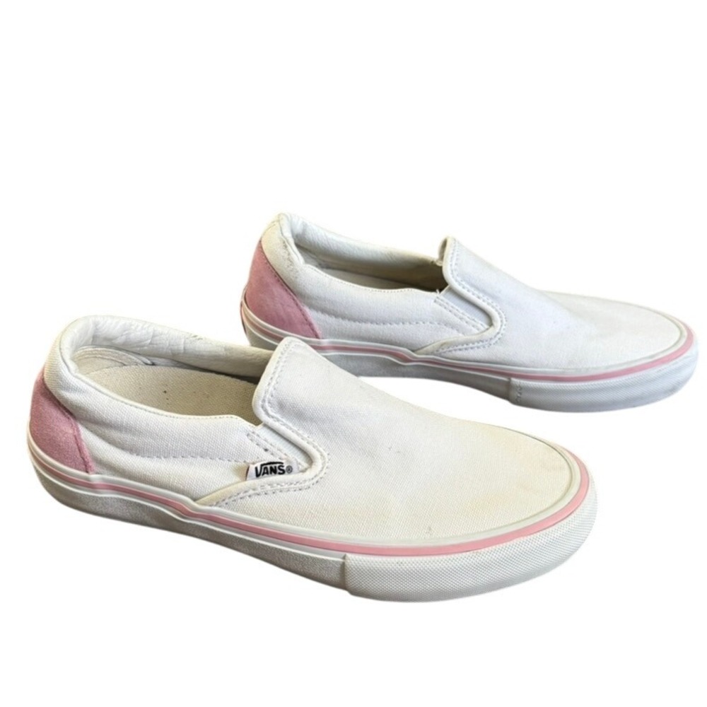 Vans Custom Classic Slip‎ On Shoes Women's Sz 7.5 Mens 6 White Pink Suede Preppy